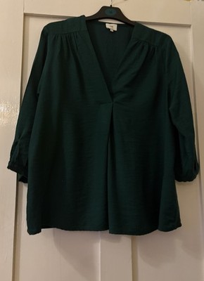 An'ge' Kazy grün V-Ausschnitt Halbarm Popover Bluse Top Large (42'' Brustumfang)