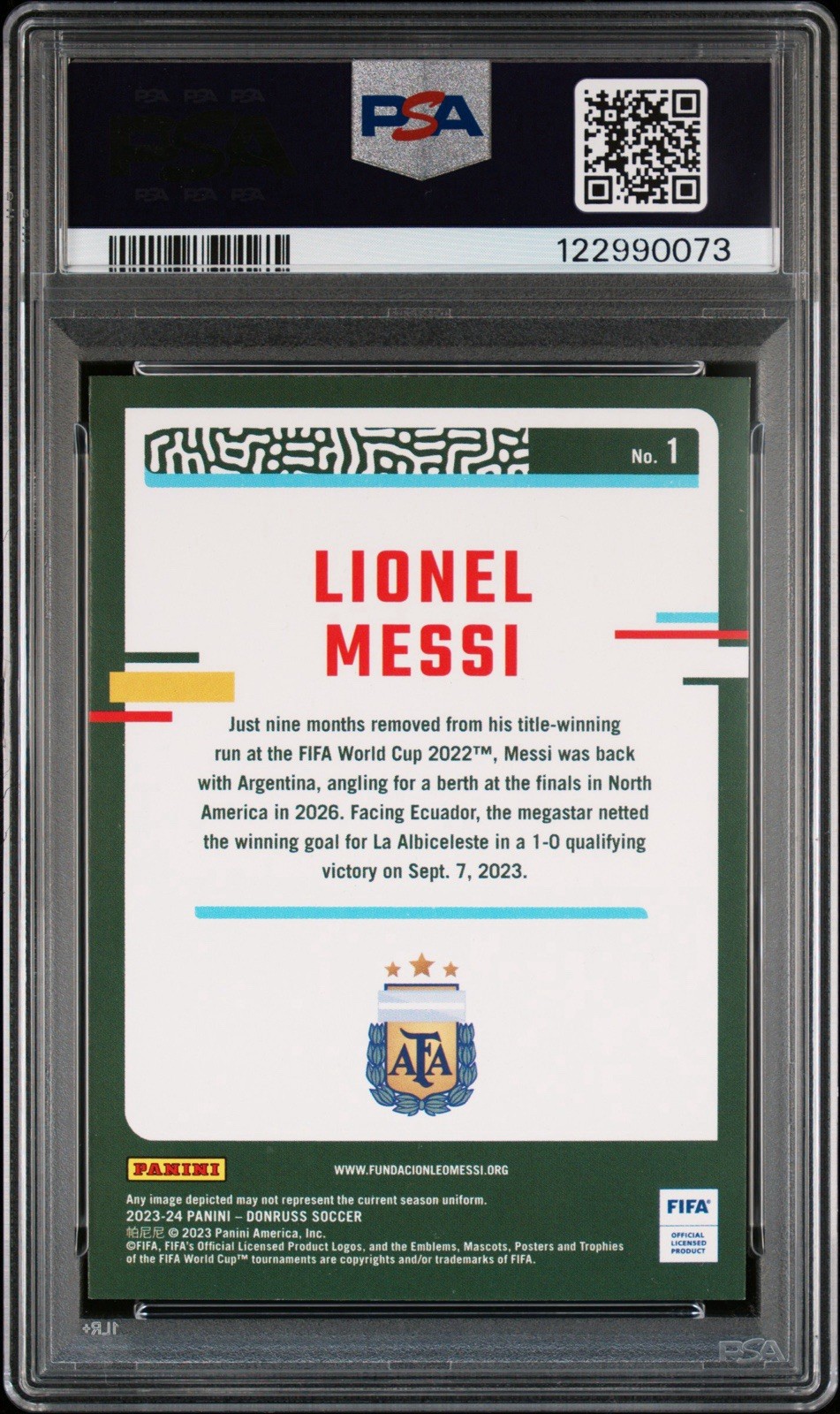 2023-24 Donruss FIFA LIONEL MESSI Auto PSA/DNA Certified On Card view 2