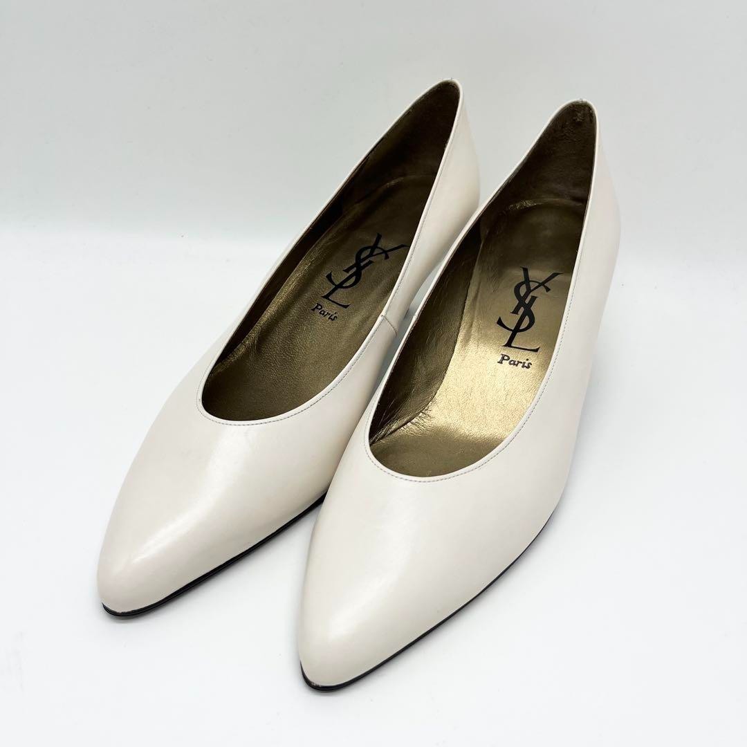 Saint Laurent décolleté a punta in pelle avorio taglia 36 5