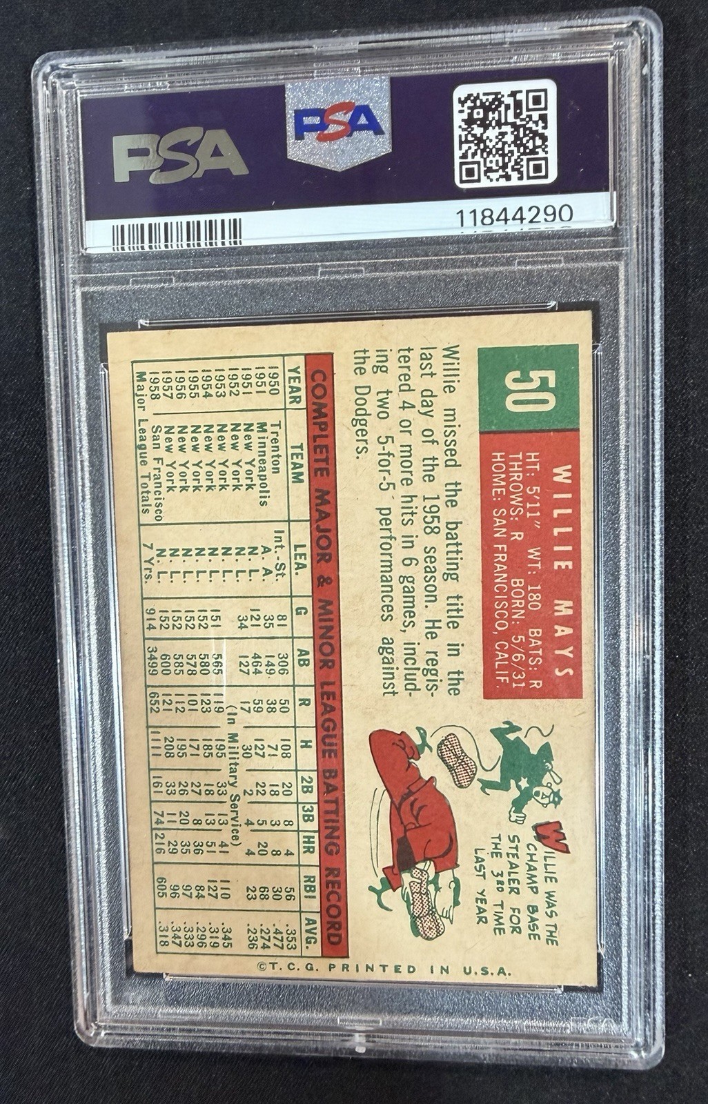 1959 Topps - Willie Mays #50 PSA 6 view 2