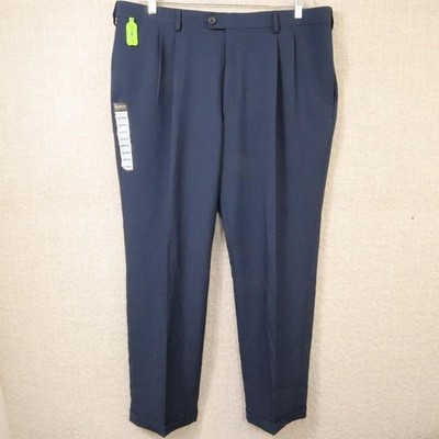 New Haggar E-CLO Dress Pants Mens 40x32 Blue Classic Fit Pleated Stretch Waist