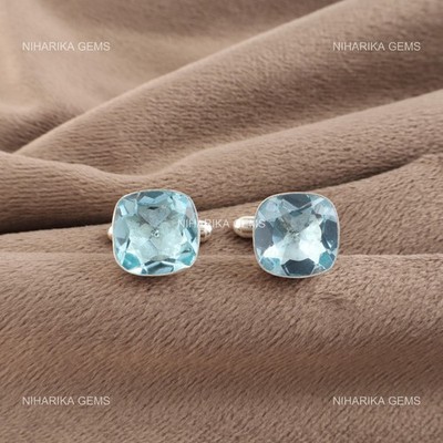 Himmelblau Topas Edelstein Sterlingsilber Verlobung Dezember Manschetten Schmuck