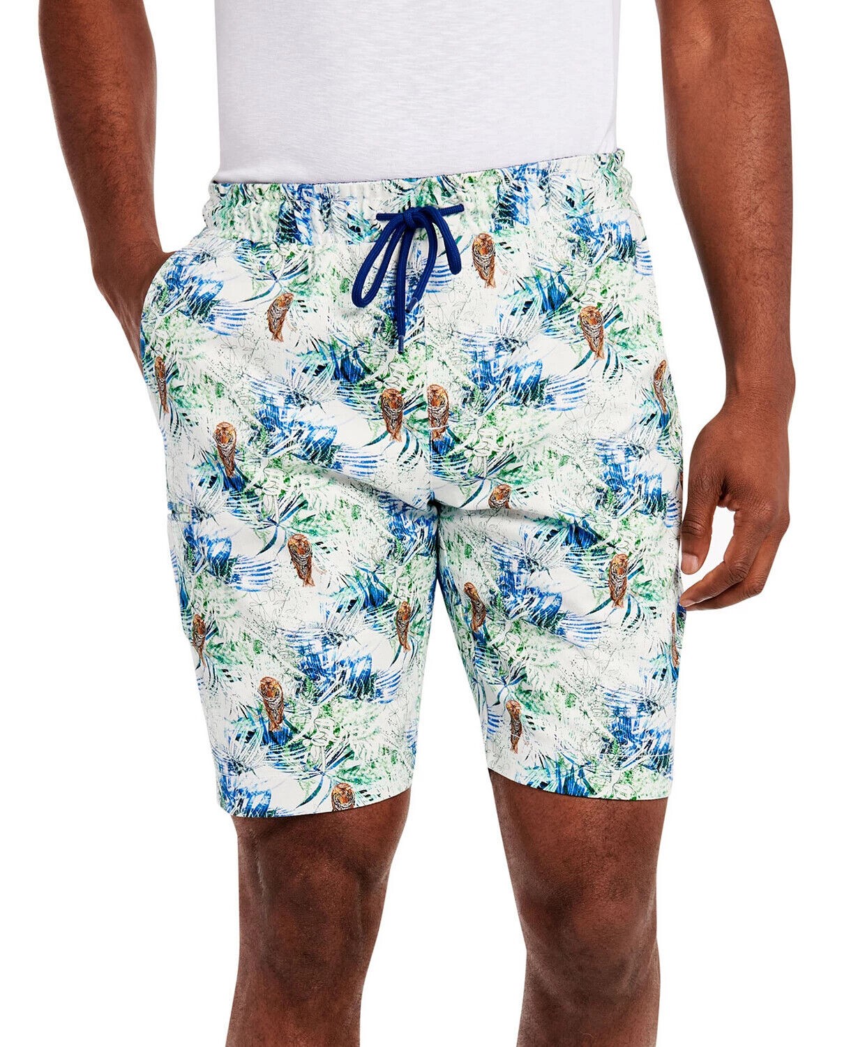 Мужские шорты Tallia из хлопка / спандекса Jungle Tiger Slim Fit на завязках бирюзового цвета-2XL