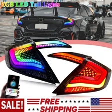 TT-ABC Smoked RGB Rear LED Tail Lights For 2016-2021 10th Gen Honda Civic Sedan