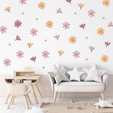 Floral Wall Stickers - Floral Wall Decal for Girls,Boho Pink Flower Wall Deca...