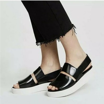 MELISSA SoHo Black PVC Platform Sandal Retro Beach Sling Back Chunky Jelly Sz 6
