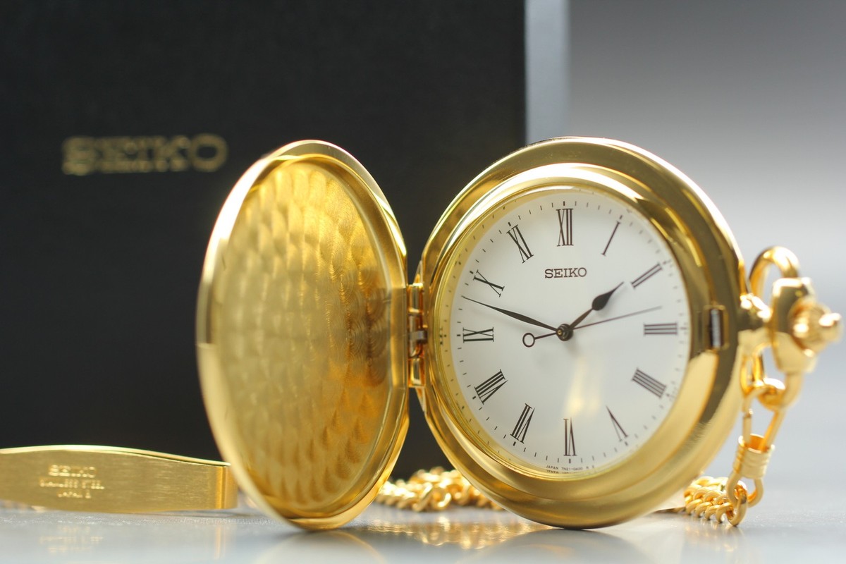 Vintage 2001 Seiko Pocket Watch 7N21-0A00 ASGP Gold Full Hunter
