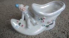 Vintage Lefton Luster Ceramic Pixie Elf on Boot Figural Planter/Vase #50478