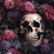 Skulls and flowers Printed Cotton Fabric By The Yard