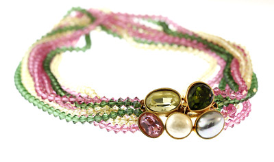 CINER Green Pink Yellow Faceted Bead 10 Strand Necklace Mother Of Pearl Peridot