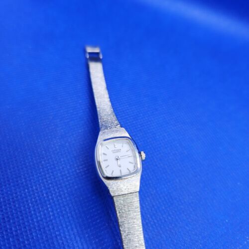 Orologio da polso donna VINTAGE CITIZEN 16mm cinturino tono argento quadrante quadrato quarzo - Foto 4 di 11