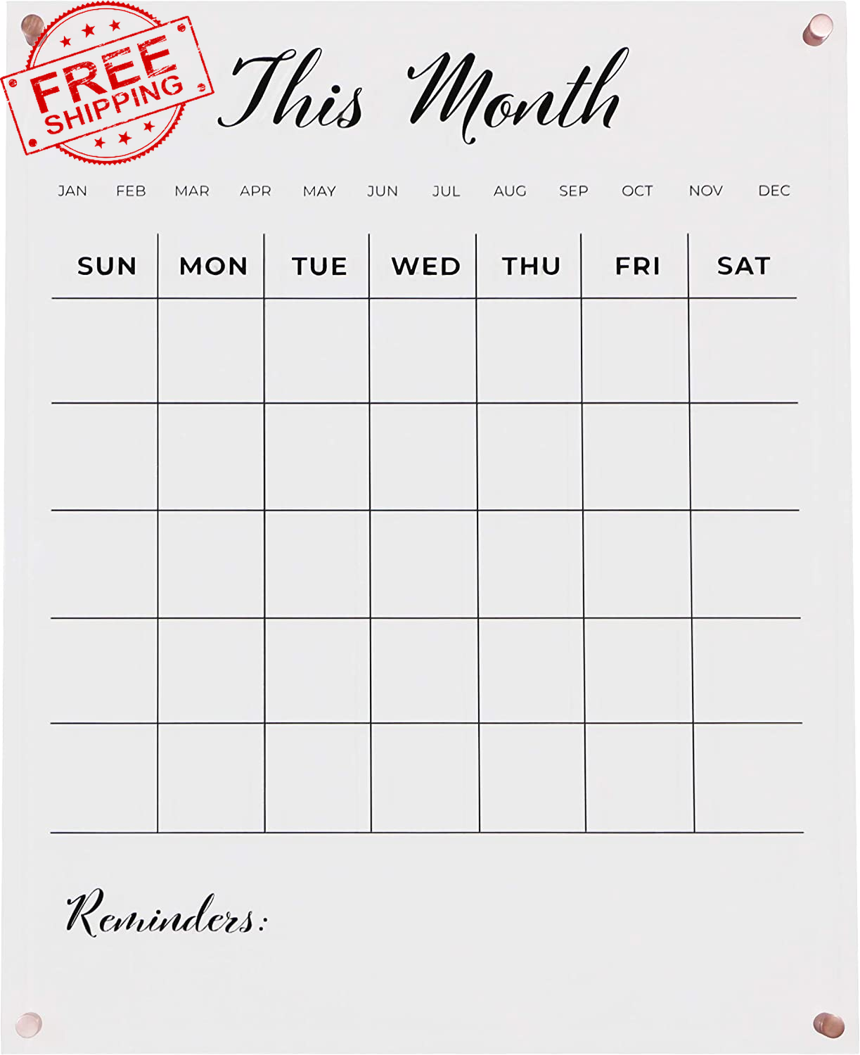Clear, Monthly Acrylic Calendar for Wall with Rose Gold Mounting Hardware.  18.5" 744110580105 | eBay