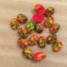 AM946 Vintage glass cabochons 14x10mm red w/mottled yellow/green unfoiled 12 