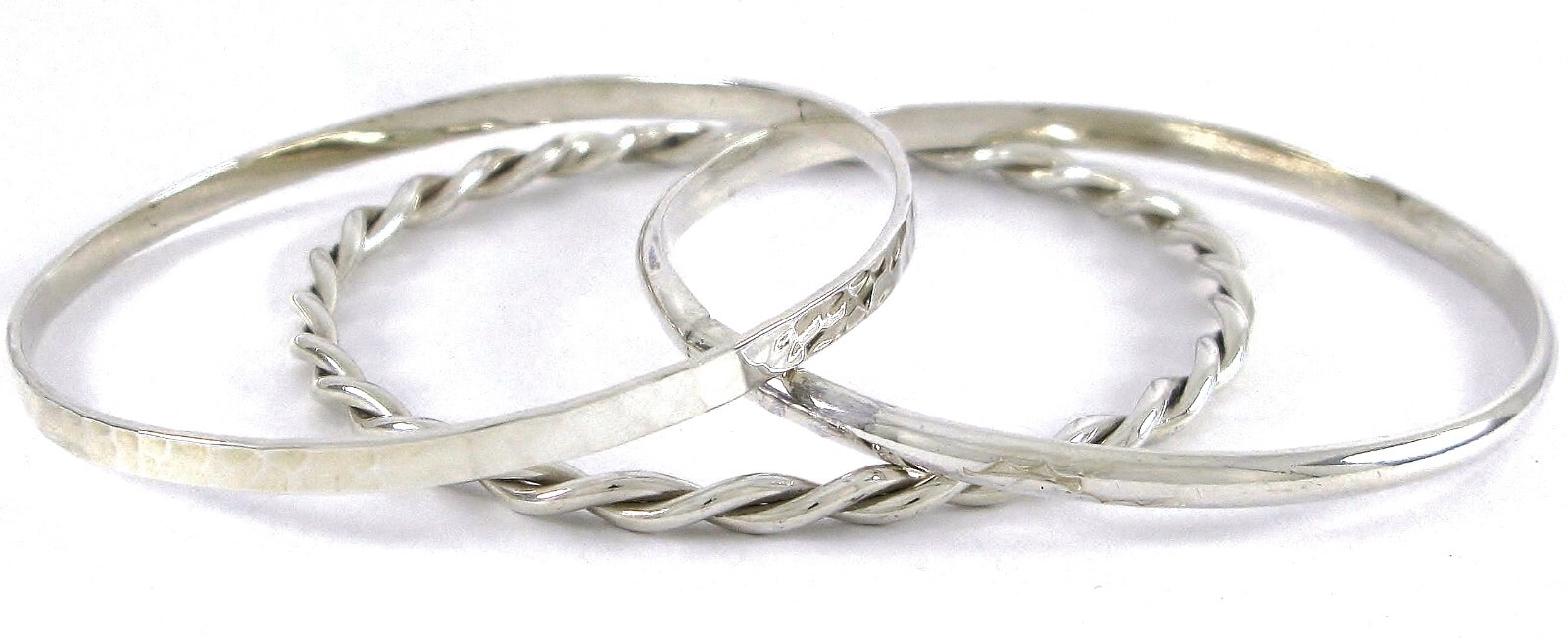 Solid Sterling Silver 925 Lot x 3 Stack Bangle Br… - image 8