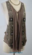 Anthropologie Ryu Vest Long Draping Chiffon Top Sleeveless Boho Gems Bead Sz S M