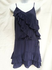 BANANA REPUBLIC Womens Dark Purple 100% Silk Tiered Ruffled Boho Dress XS