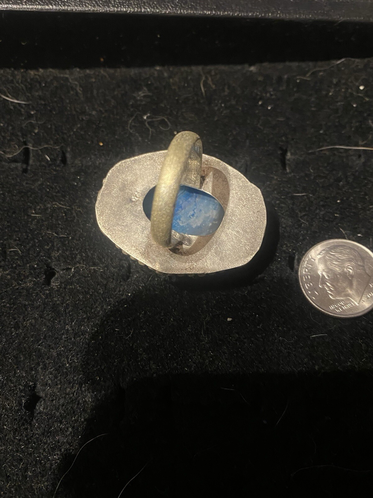 Blue Agate Solid 925 Sterling Silver Ring - image 3