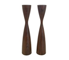 Pair of Mid Century Danish Teak Candlesticks - Signed - Denmark - Circa 1960's