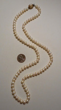 Vintage 6mm Pearl Single Strand Necklace w Gold-plated Clasp 24" long