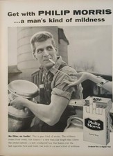 Vintage 1957 Philip Morris cigarette print ad. Post World War II.