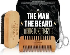 Beard Grooming Kit for Dad Brush Comb Scissors Storage Bag Fathers Day Gift Men