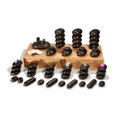 Master Massage 70 St Hot Stone Basaltstein Massagesteine 7 Chakra in Bambusbox