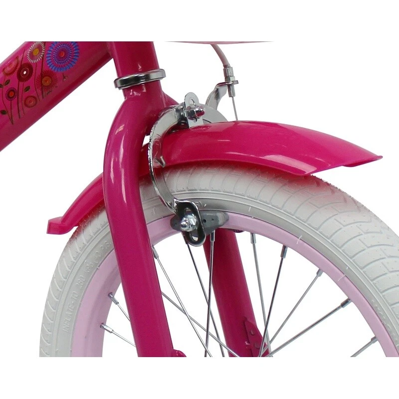 Bicicleta para niños de 16 pulgadas con ruedas de entrenamiento cesta serpentinas muñeca portador campana rosa Foto 3 de 4
