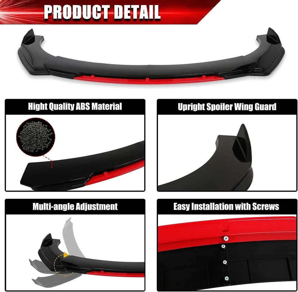 Front Bumper Lip Spoiler Body Kit Red +Strut Rods For Chevrolet Silverado 1500 - Image 3 of 4