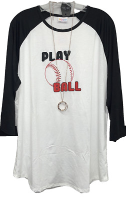 NWT LuLaRoe 2XL White Red Black Baseball  Play Ball  Graphic Randy Baseball Tee