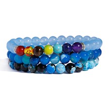 3Pcs/set Natural Stone 7 Chakras Charm Bracelet Blue Agate Women Men Yoga Bangle