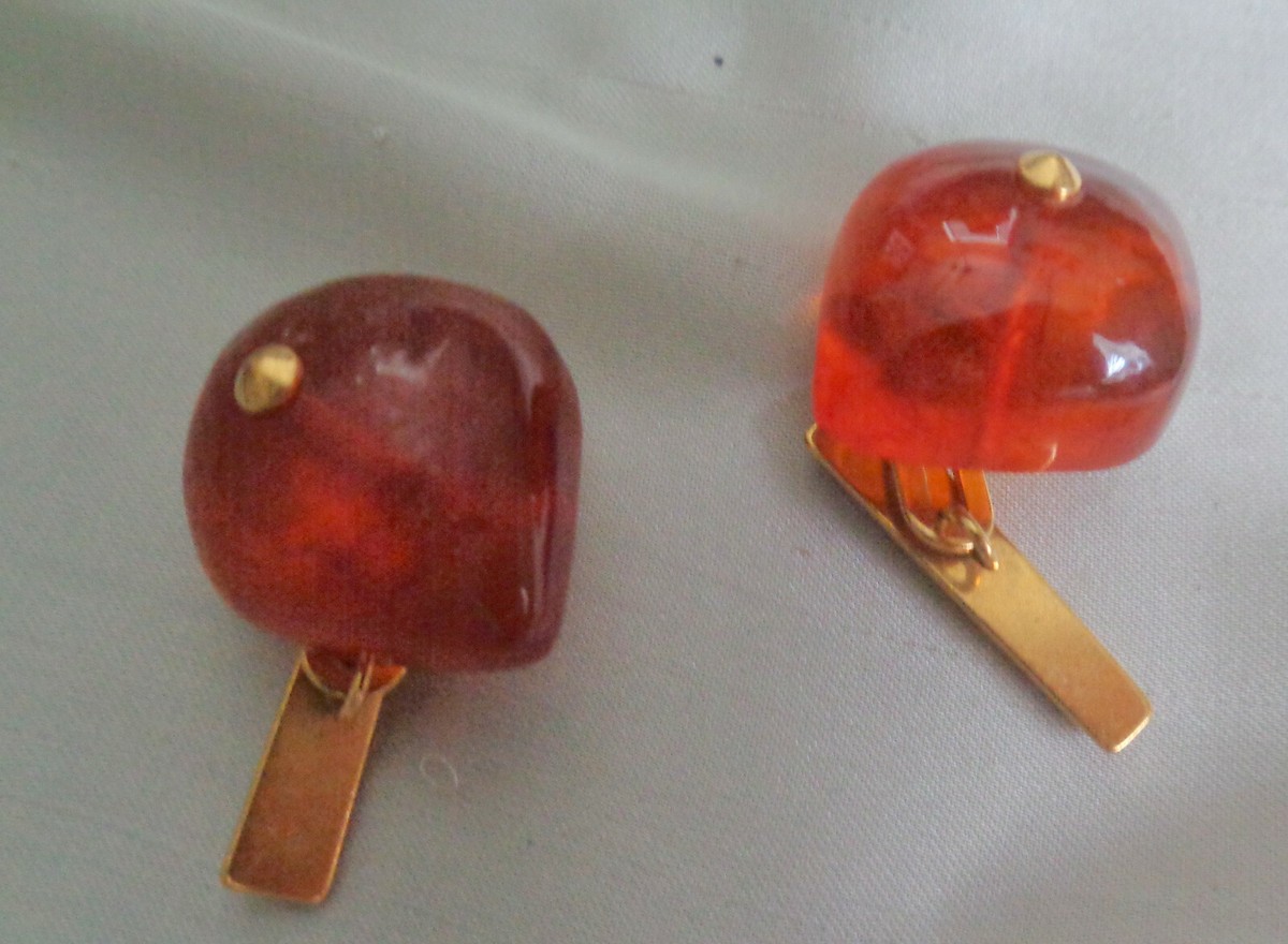Boutons De Manchette Plaqués Or Avec Ambre Naturel - Occasion, Style Classique | Vintage