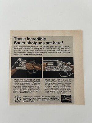 Vintage 1971 Sauer Weatherby Shotgun Print  Ad Royal & 66 Over & Under Ad Only