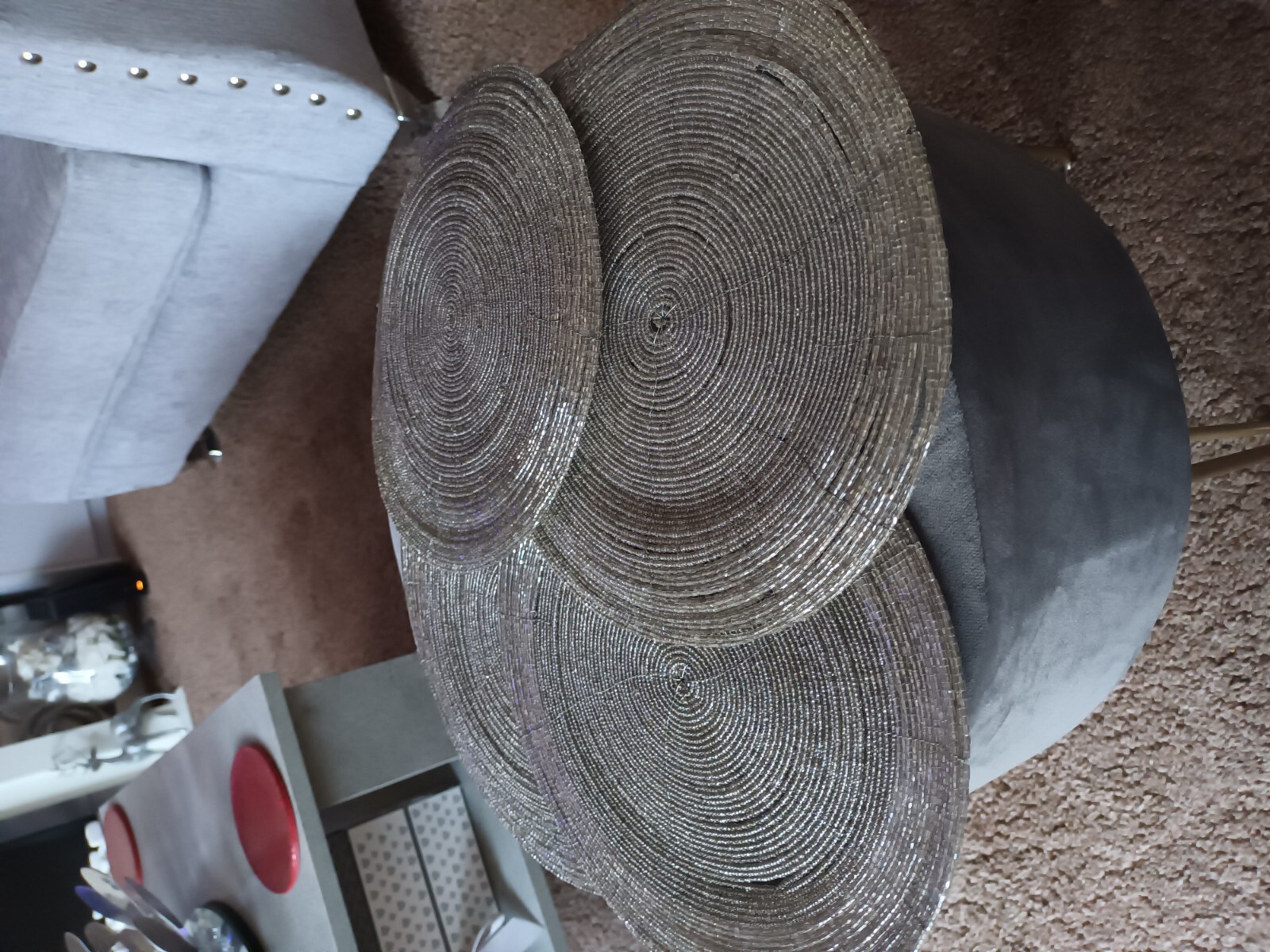 Grey Silver Beaded Shimmer Round Placemats eBay