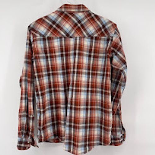 Ariat Kids Western Plaid Snap Button Shirt Pearl Snap Long Sleeve Red Blue L/G - Picture 6 of 6