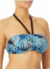 Time and Tru Halter Bikini Top Blue Palm Print Women  s Small 4-6 
