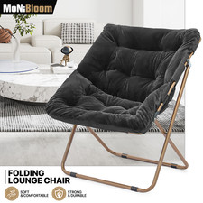 Black Folding Comfy Saucer Cozy Chair Bedroom Soft Faux Fur Accent Lounge Chair