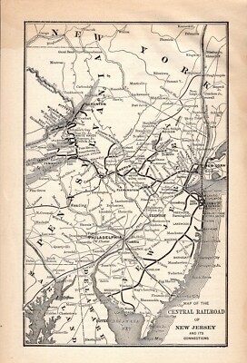 1893 Central Railroad of New Jersey Vintage Railroad Map  2113