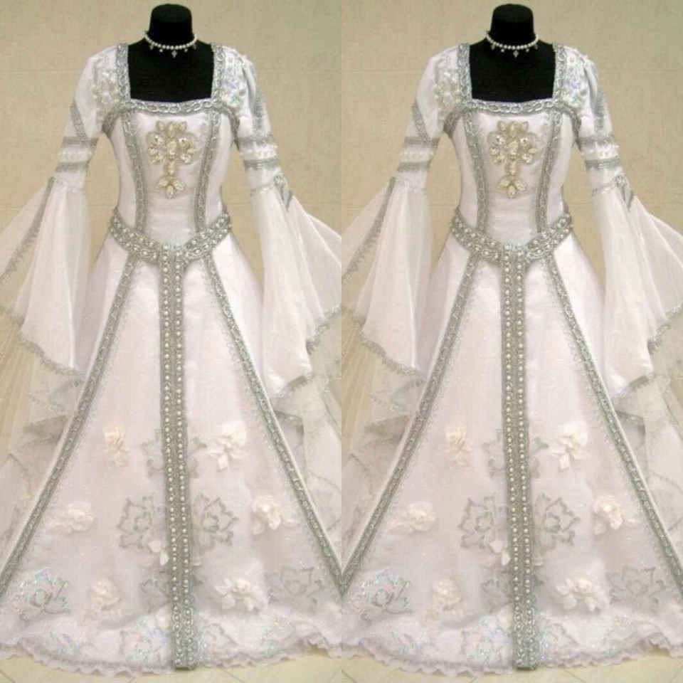 Viktorianisches Schwarzweiss-Hochzeitskleid Gotisches Puffärmel Organza Country - Bild 1 von 4