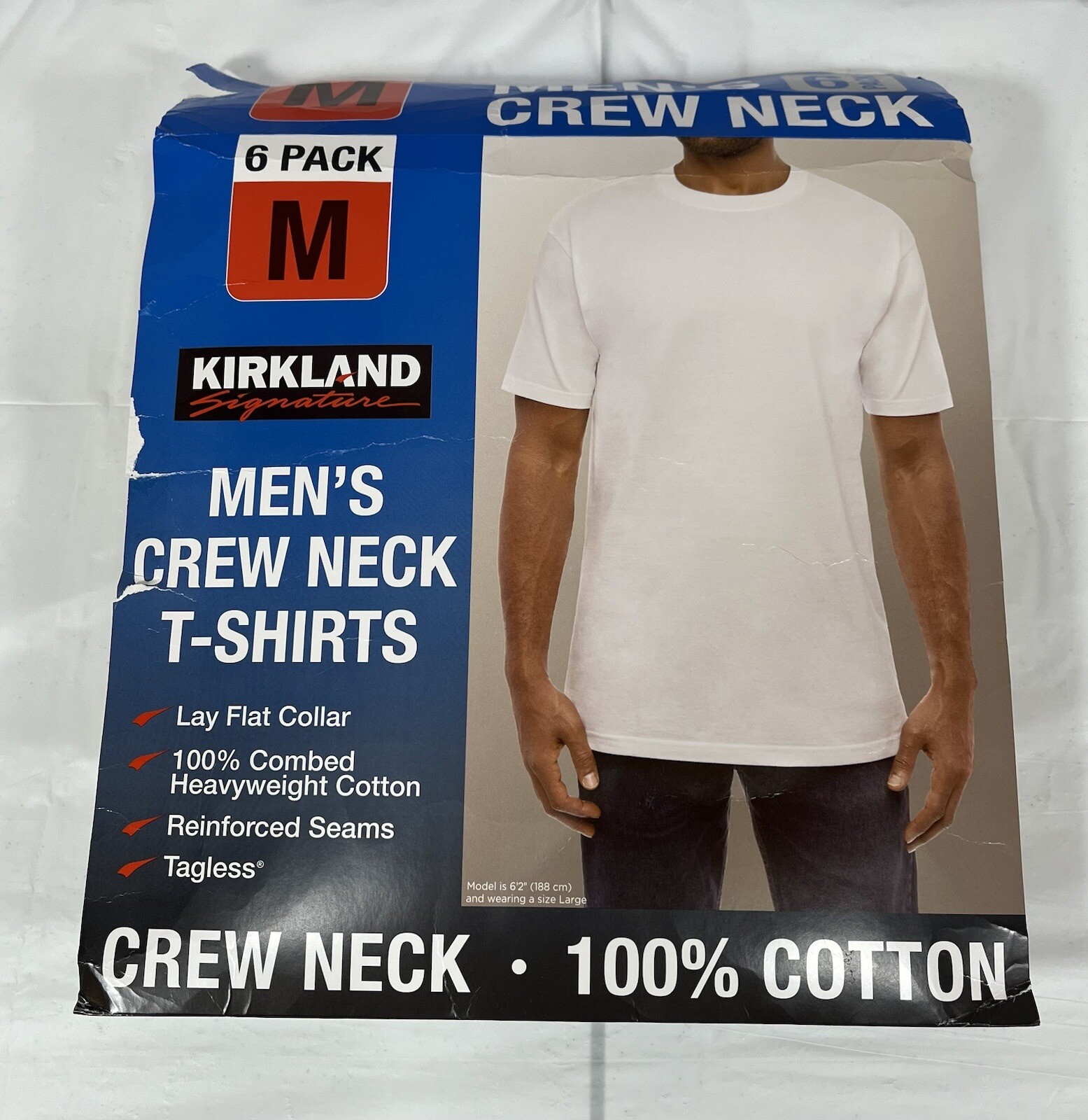 6pack Kirkland Signature Crew Neck Undershirt Tee, Men's MEDIUM, White