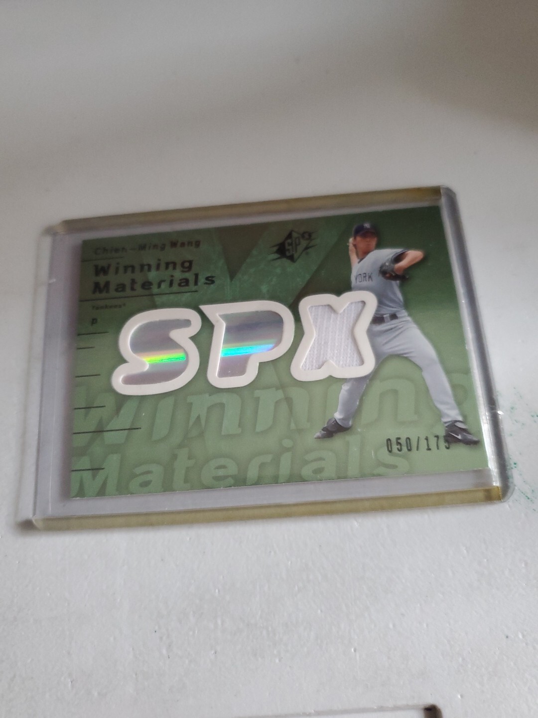 2007 CHIEN-MING WANG SPX WINNING MATERIALS GREEN JERSEY CARD YANKEES 050/175.