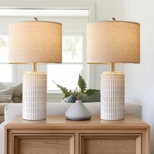 23" Modern Ceramic Table Lamp Set Of 2 For Living Room White Desk Lamps For Bedr