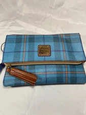 Dooney & Bourke Wristlet Handbag W/ Strap NEW W/Tags , Blue Flannel Pattern NWT