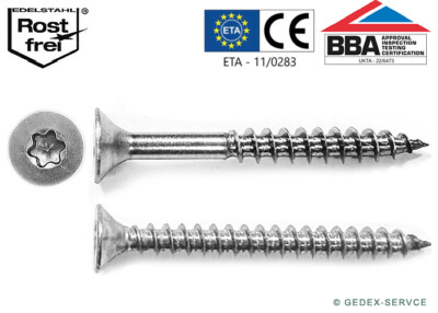 Spanplattenschrauben  TORX  Ø 3,0  3,5  4,0 Holzschrauben Senkkopf Edelstahl VA2