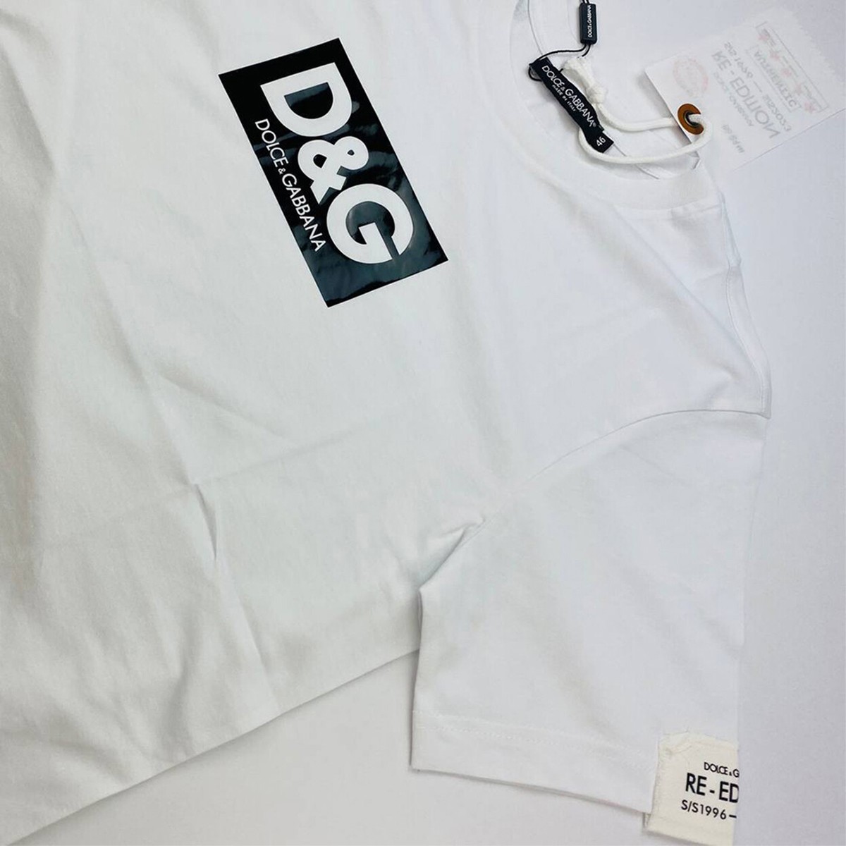 Dolce & Gabbana Logo Print Patch White Cotton T-Shirt | eBay