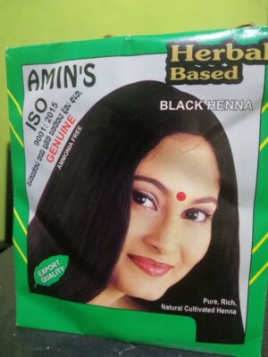 AMIN'S Herbal Based Black Henna Hair Dye 10g Natural, Long-Lasting Color & Shine