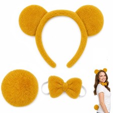 Yellow Bear Costume Set, 3 Pcs Bear Ears Headband Bow Tie and Tail, Furry Bea...