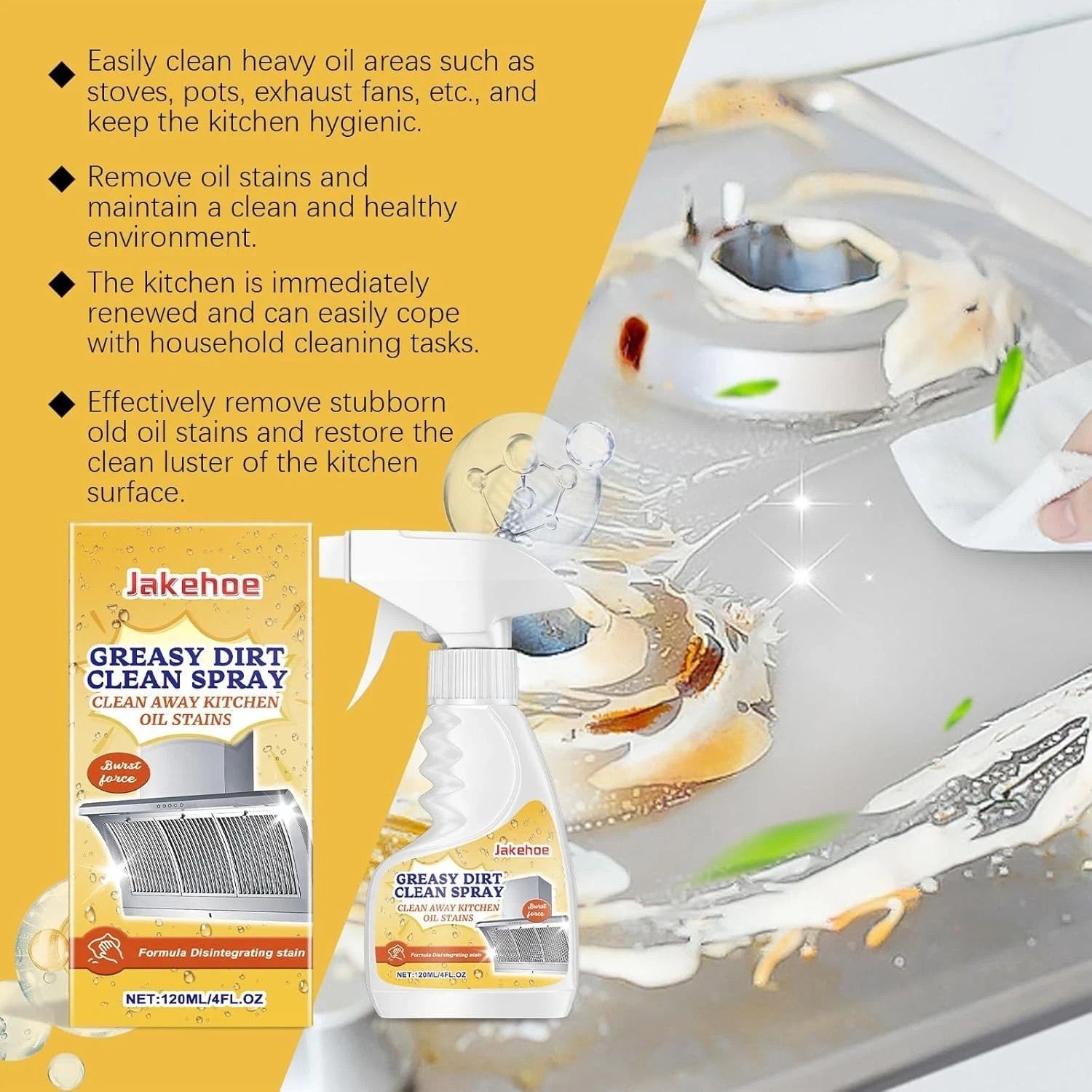 Powerful Oil Dirt Cleaning Spray Easily Remove Kitchen Grease Stains  3x 120ml