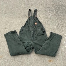Carhartt R27 MOS green insulated double knee canvas bib overalls - sz 42 x 32