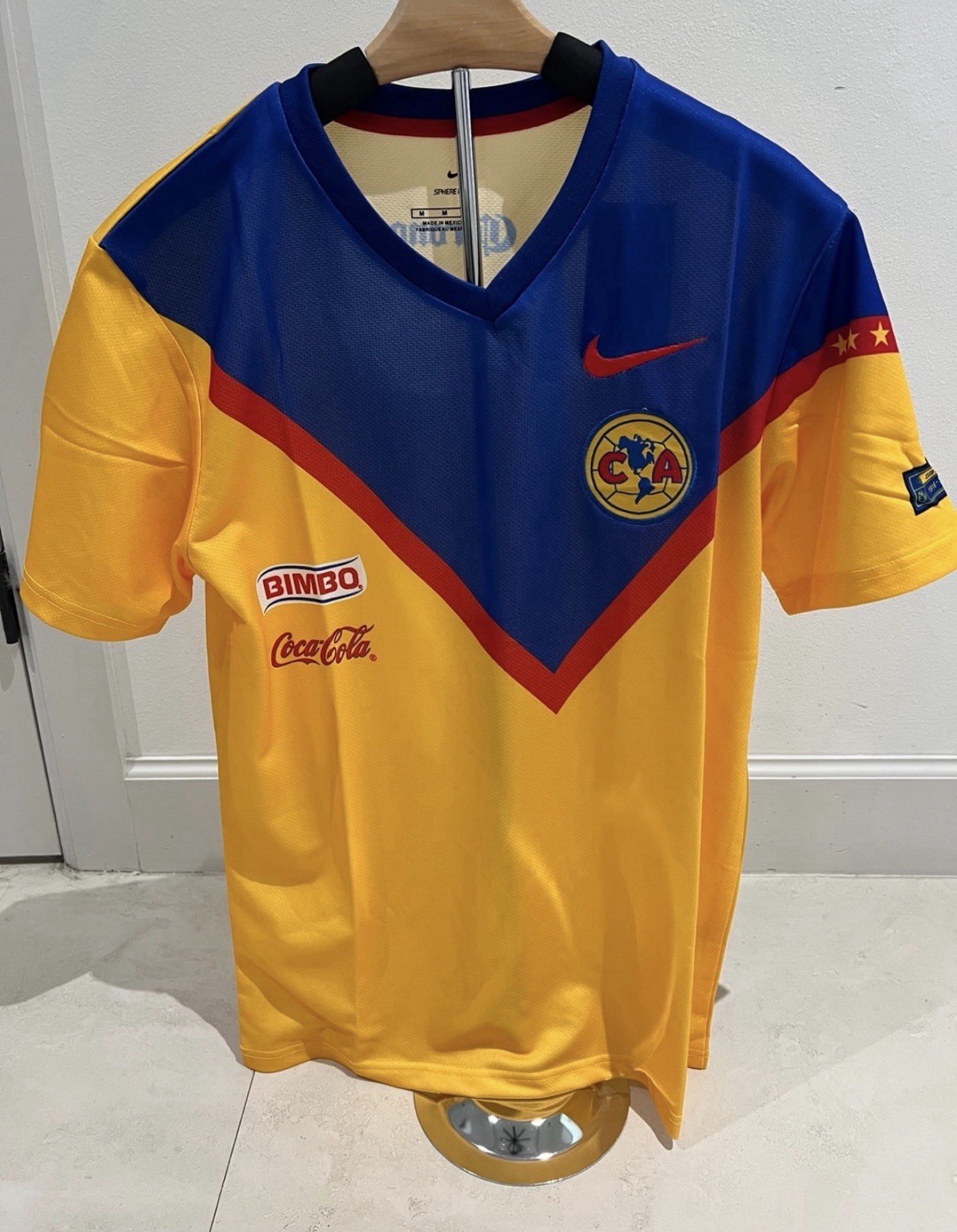 Club América retro Soccer Jersey Yellow Blue Red 1916-2006 Bimbo Corona L