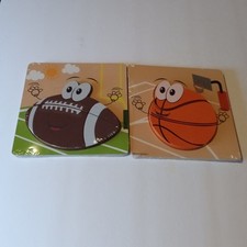 2 Smart-Sporty Wooden Puzzles Basketball Football 6"x6"